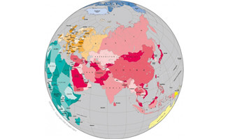 精美矢量世界地图素材-亚洲球面地图