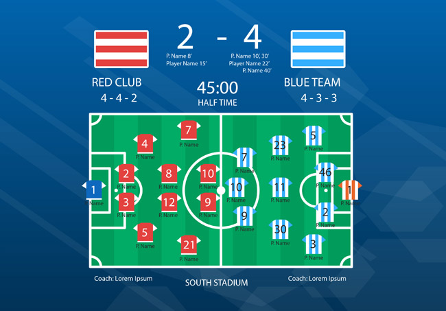 2支球队在足球场的分部及布局图设计素材