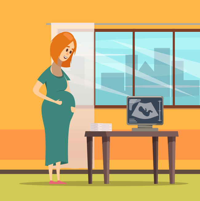孕妇正在看自己胎儿的三维彩超图