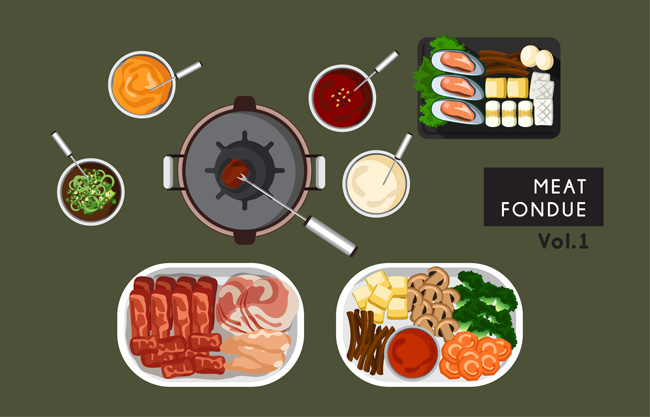 扁平化手绘烤肉美食背景设计素材