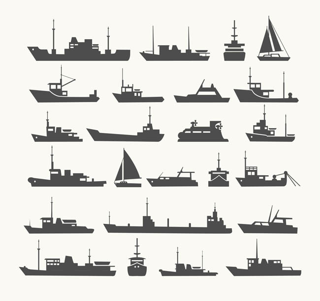 矢量图黑白扁平化风格船 (2)