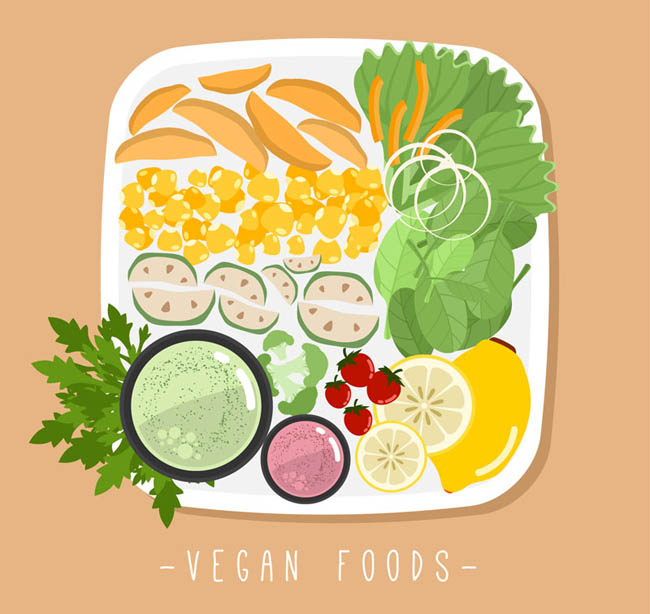 蔬菜食物搭配扁平俯视图矢量素材