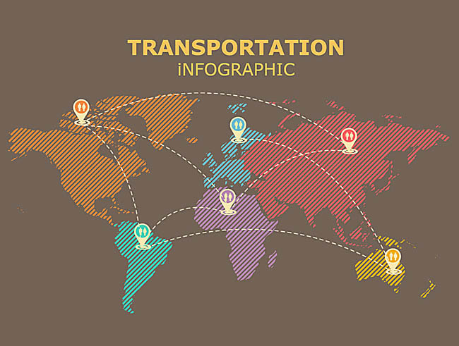 创意世界地图、各地区的定位、图标设计素材下载