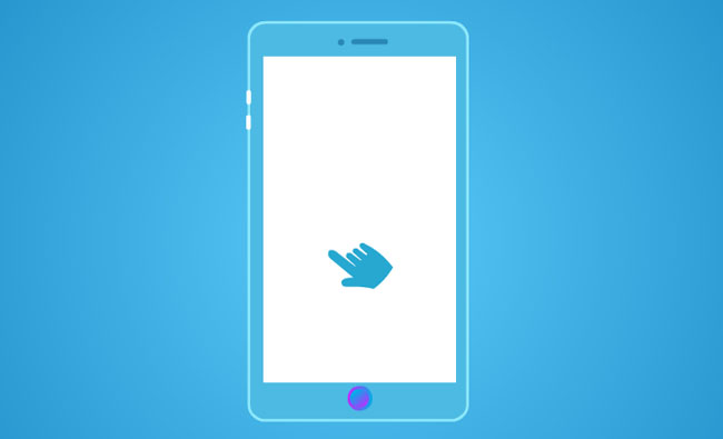 蓝色背景上手机透明感鼠标手图标点击效果