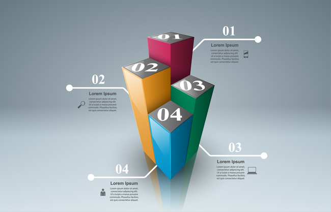 彩色ppt立体柱子流程图数字造型设计