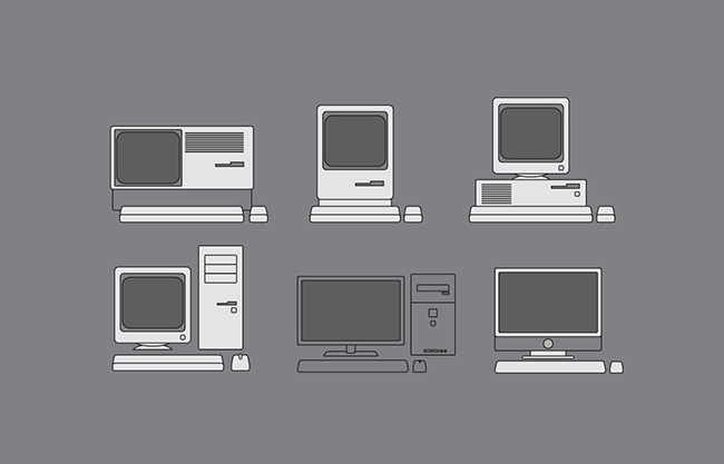 扁平化灰色老式台式机设备图案设计
