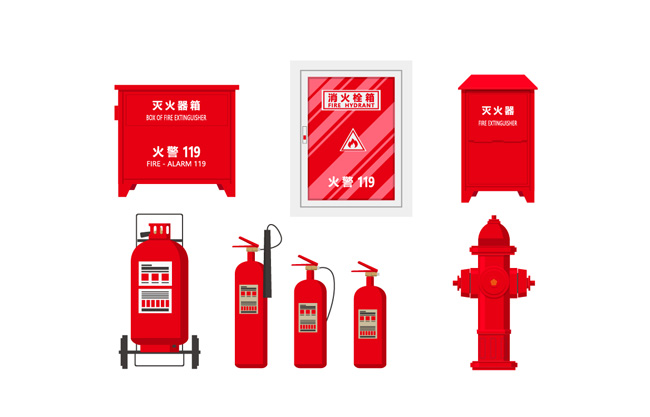 扁平化写实消防器材矢量素材