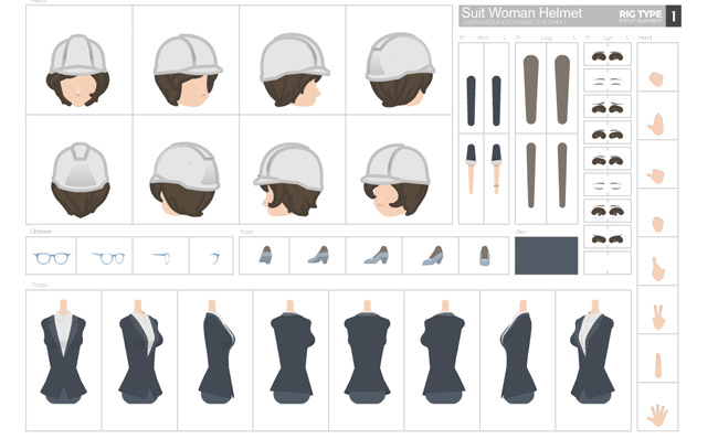 白色安全帽穿职业装的女孩卡通人设分解图