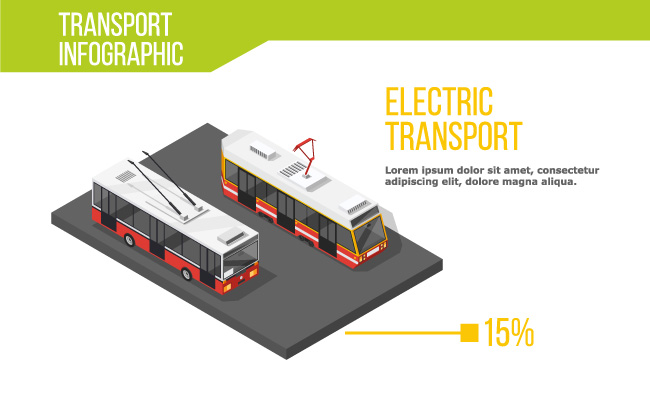电车公交车城市交通信息图表车辆素材插图等距图像