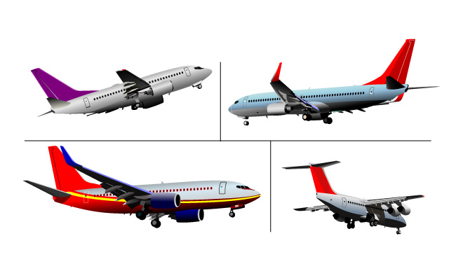 多种飞机造型不同民航飞机矢量素材