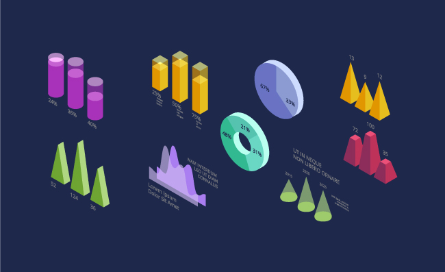 现代等距3d商业统计数据图表矢量图