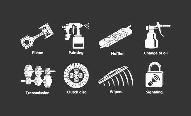 汽车维修配件矢量白色图标图片