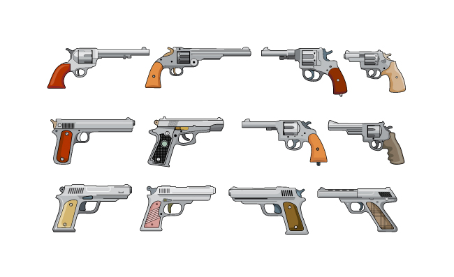 枪支各种步枪手枪卡通矢量武器图标