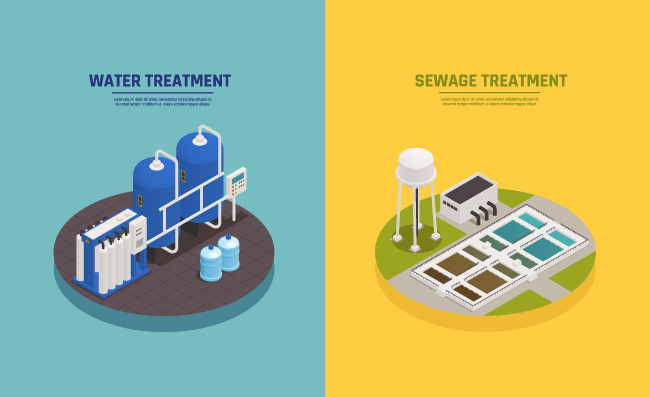 水清洁概念图标水处理等距立体水池矢量图