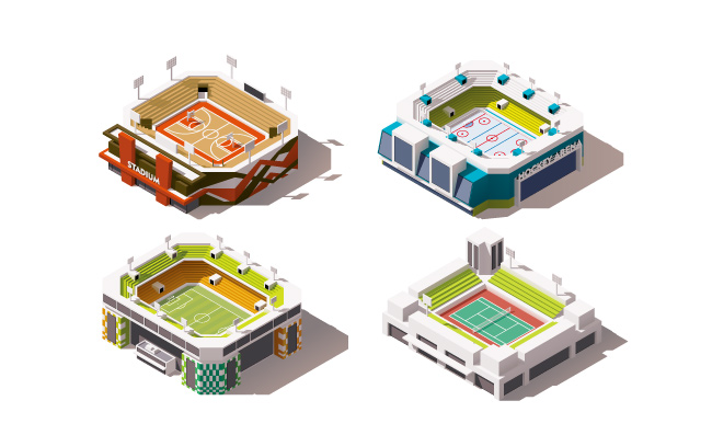 等距立体城市体育馆建筑矢量