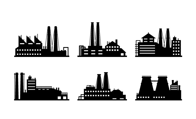 黑色建筑剪影工业大楼化工实验基地工厂建筑矢量