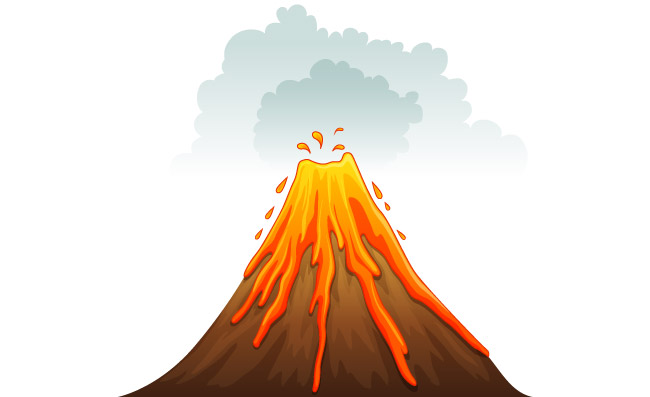 喷射岩浆的火山卡通素材