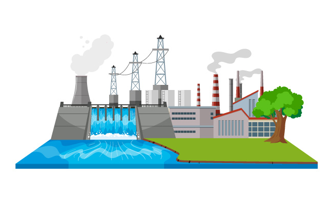 水利发电工厂烟囱矢量
