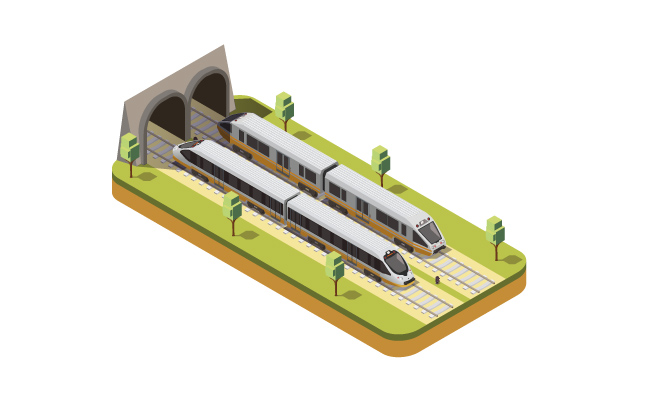 铁路客车高速旅客列车铁路隧道立体插图矢量
