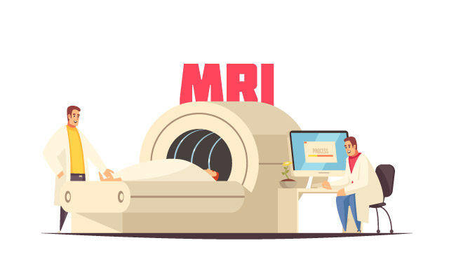 病人身体检查彩色平面医学mri组成MRI室在医院进行治疗矢量图