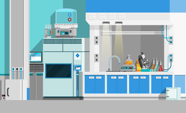 科学实验室现代室内化学实验工作区矢量图片