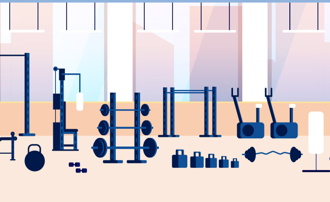空调健身房不同的健身器材室内场景