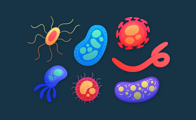 不同形状的病毒细菌卡通手绘风格矢量素材