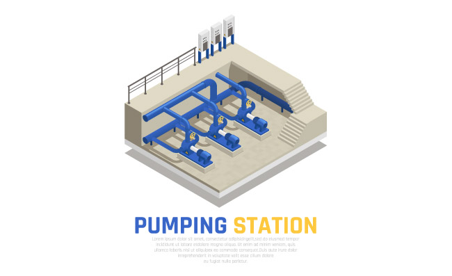 水管管道抽水站水处理等距矢量素材