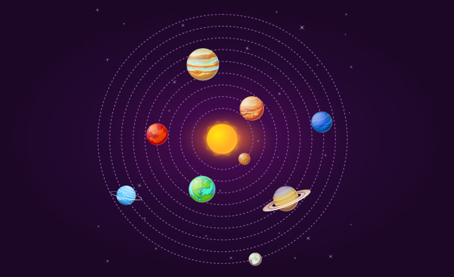 太阳系行星卫星系统宇宙天王星海王星汞冥王星金星木星火星行星天文学矢量背景图片