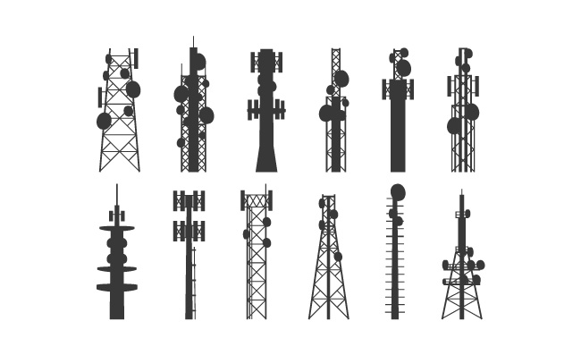 无线电塔传输蜂窝塔电视互联网广播天线卫星信号电信天线杆矢量剪影集