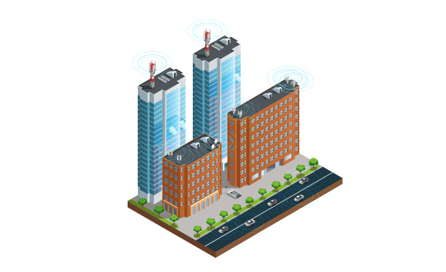 城市无线通信街道的等房屋无线网络矢量图
